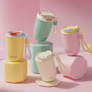 Diller 13.5oz/400ml แก้วกาแฟสแตนเลสพร้อมฝาปิดกระติกน้ําสูญญากาศแก้วน้ําร้อนและเย็น D9506