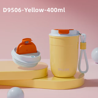 Diller 13.5oz/400ml แก้วกาแฟสแตนเลสพร้อมฝาปิดกระติกน้ําสูญญากาศแก้วน้ําร้อนและเย็น D9506