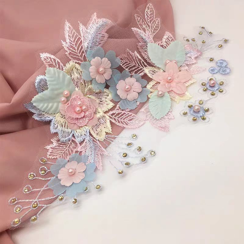 1 PC ดอกไม้มุกลูกไม้ Trim Applique ปักเย็บหัตถกรรมเลื่อมสําหรับเครื่องแต่งกายตกแต่ง DIY อุปกรณ์เสริม