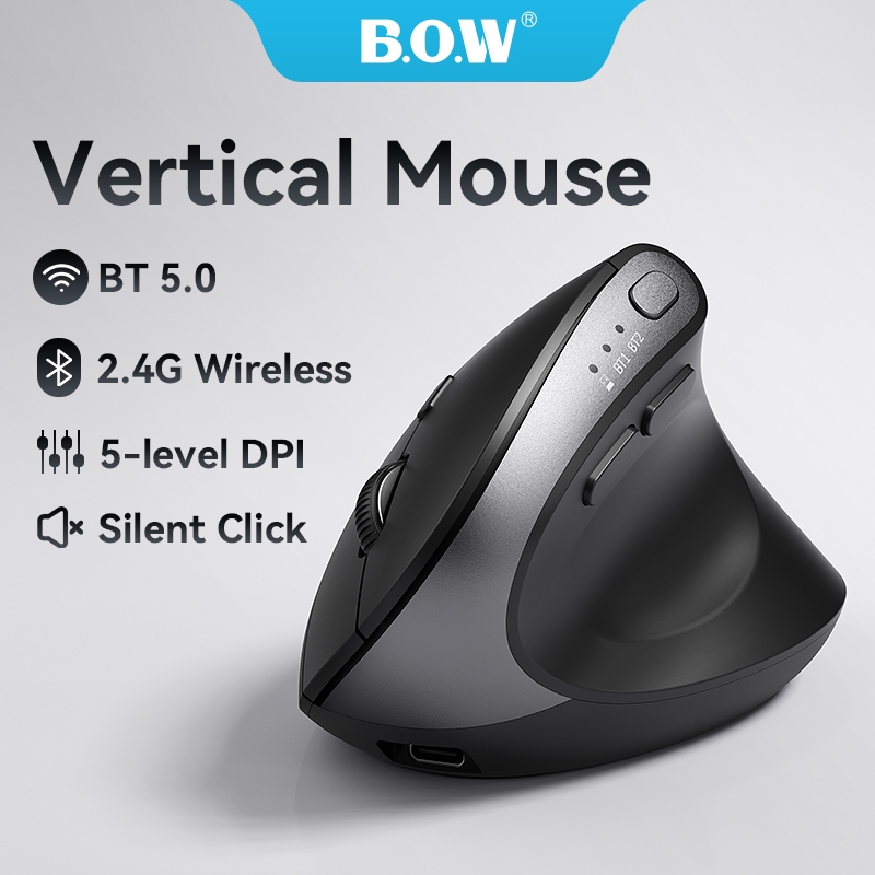 BOW MD190L/MD190L Max Ergonomic Mouse เมาส์สองโหมด 2.4G ไร้สาย/บลูทูธรุ่นชาร์จ