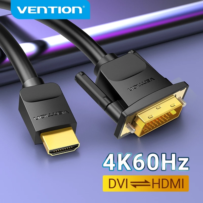 Vention สายแปลงสัญญาณ HDMI เป็น DVI คุณภาพสูง 1080P แก้ปัญหาการเชื่อมต่อเก่า สำหรับ พีซี โน้ตบุ๊ค จอแสดงผลทุกรุ่น