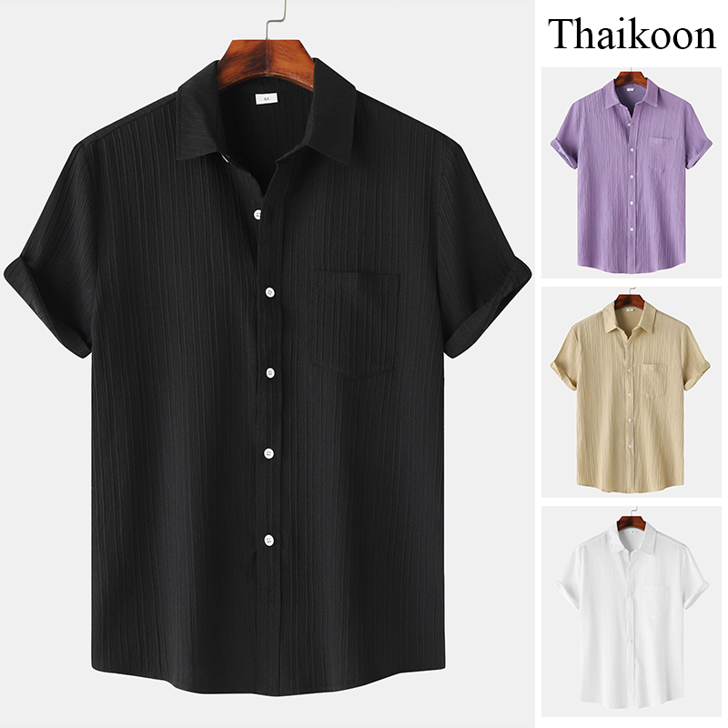 เสื้อเชิ้ตแขนสั้นสำหรับผู้ชาย เสื้อยอดนิยมลายโล่งสบาย สไตล์หลายโอกาส