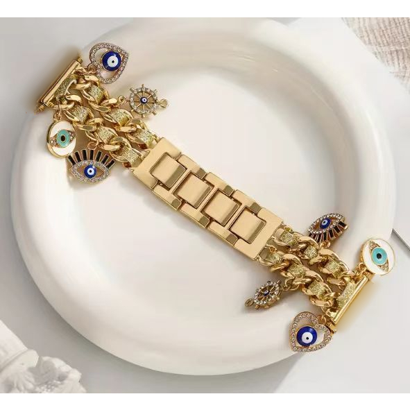 Chain Leather Pendant Strap For Huawei watch gt 6 pro สาย Huawei watch gt 6 Strap Huawei watch GT 5 สาย huawei watch gt 5 pro / Huawei GT6 สาย Huawei GT5 Pro / GT2/ Huawei GT3/ huawei GT4 / Redmi watch 5 Active สาย Galaxy watch 6 5/ Galaxy watch 7 Strap - รูปที่ 2