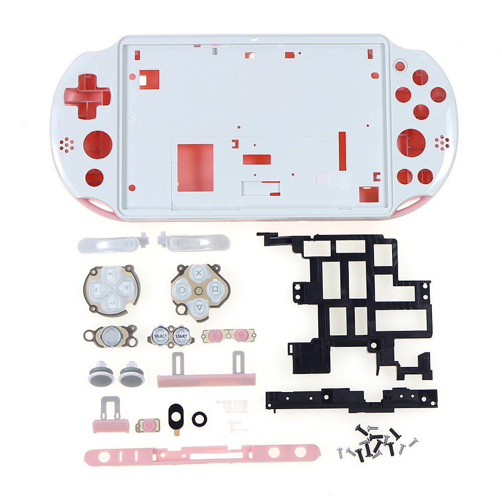 ฝาครอบเคสเชลล์สีชมพูพร้อมชิ้นส่วนปุ่มสําหรับ PSVita 2000 PS Vita PSV2000 กรณีคอนโซล