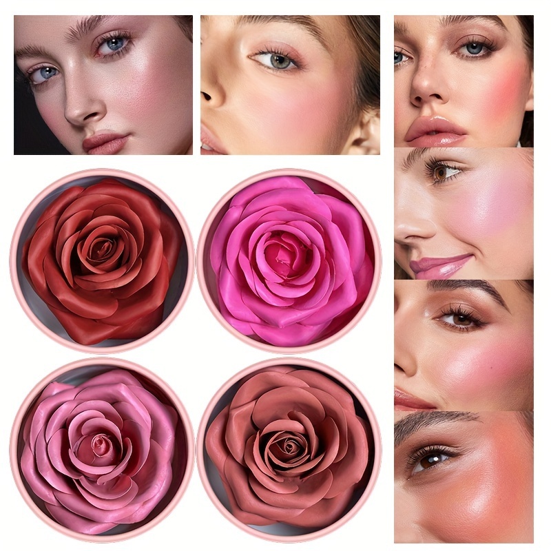 VERONNI 4 สี Floral Blush 3D กลีบ Rose กลีบธรรมชาติ highlighter ดอกไม้ Blusher Pigment ยาวนานแต่งหน้า Brighten Effect คริสต์มาสของขวัญ