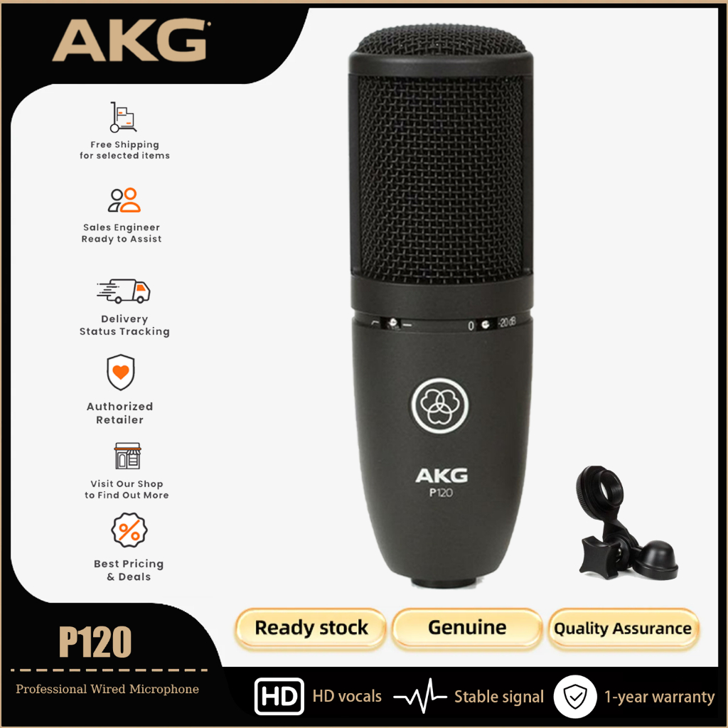 Akg P120 ไมโครโฟนคอนเดนเซอร์ไดอะแฟรมสําหรับเสียงร้องและเครื่องมือที่ชัดเจน การบันทึกสตูดิโอหรือสด ขั
