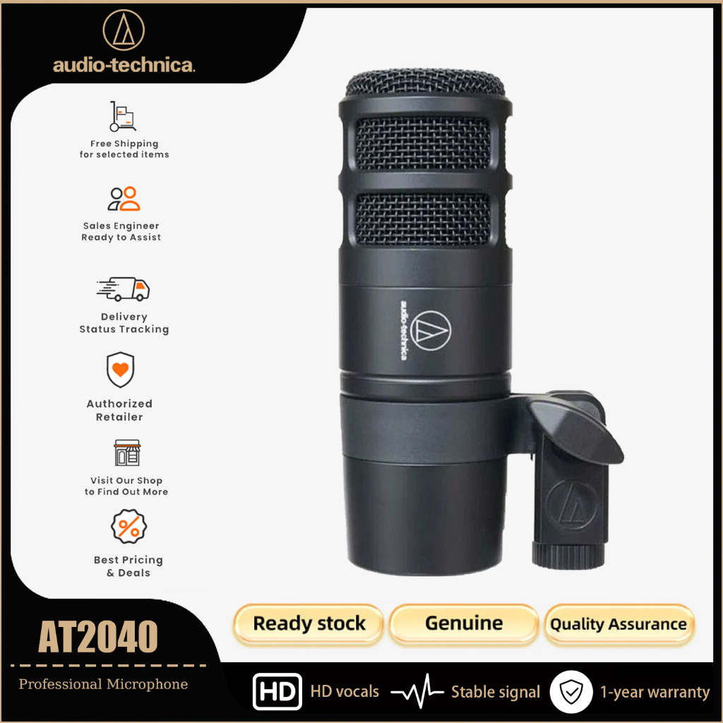 ไมโครโฟนพอดแคสต์แบบไดนามิก Supercardioid จาก Audio Technica AT2040 ไมโครโฟนแบบมีสาย XLR