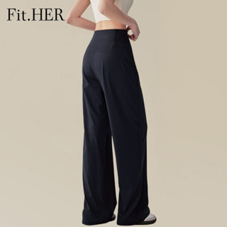 Fit.HER กางเกงกีฬาเอวสูงสําหรับผู้หญิง-กางเกงโยคะทรงหลวมบานพ…