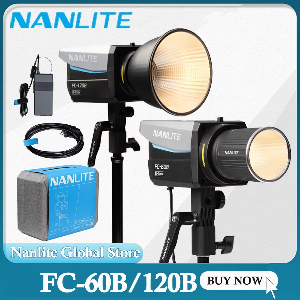 Nanlite FC-60B FC-120B Bi-Color LED Spotlight 2700K-6500K การถ่ายภาพแสงวิดีโอสําหรับสตรีมมิ่งสดสตูดิ