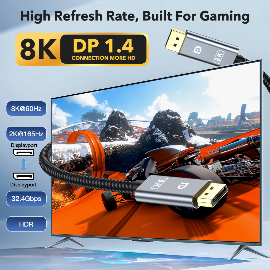 8K 60Hz DisplayPort 1.4 สาย DP ถึง DP 4K@144Hz 2K@165Hz HDR Video Display Port 1.4 สาย FreeSync G-Sy