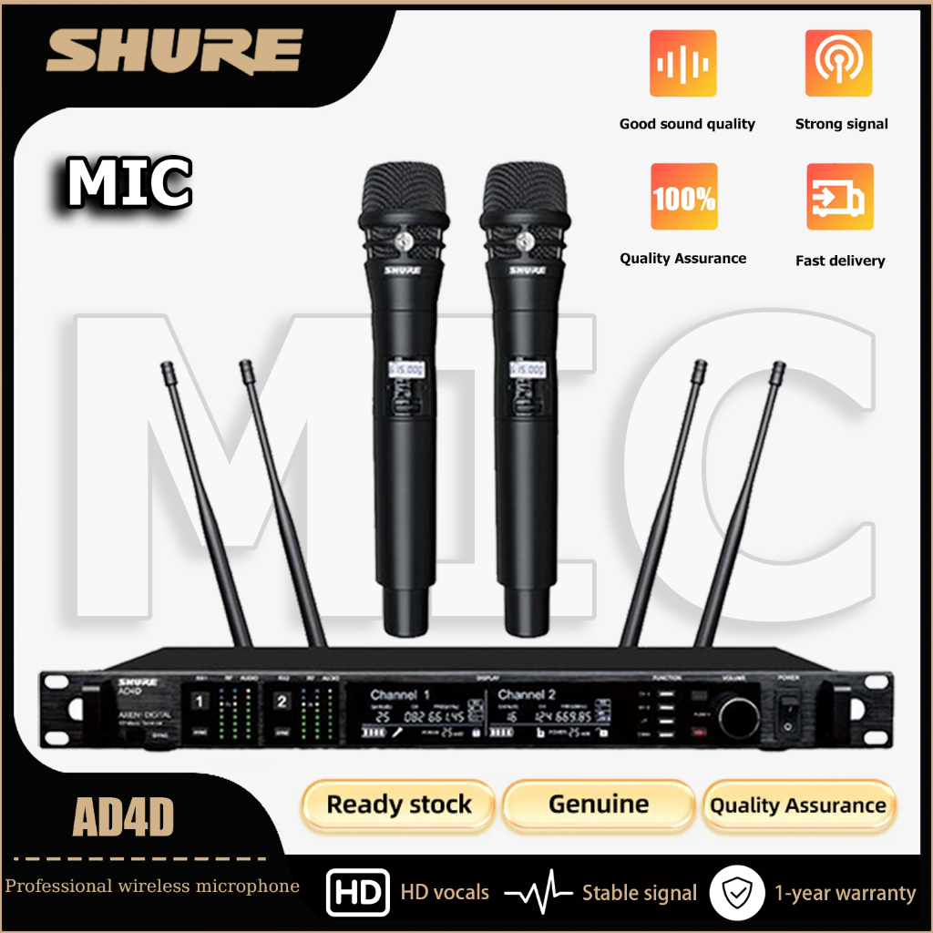Shure AD4D/KSM8 Stage ระบบไมโครโฟนไร้สาย, ไมโครโฟนไร้สาย UHF 2 ช่อง, ไมโครโฟนไร้สายแบบโลหะ