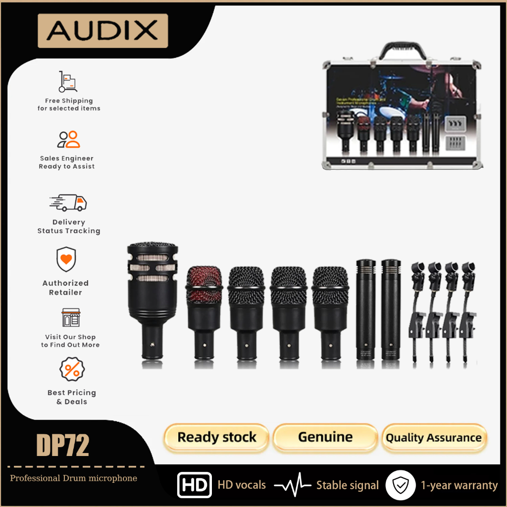 อดิกซ์ AUDIX DP72 ชุดไมโครโฟนกลอง 7 ชิ้น, กลองเคลื่อนที่ตัวเก็บประจุ, กลองสแนร์ และตัวเก็บประจุฉาบสํ