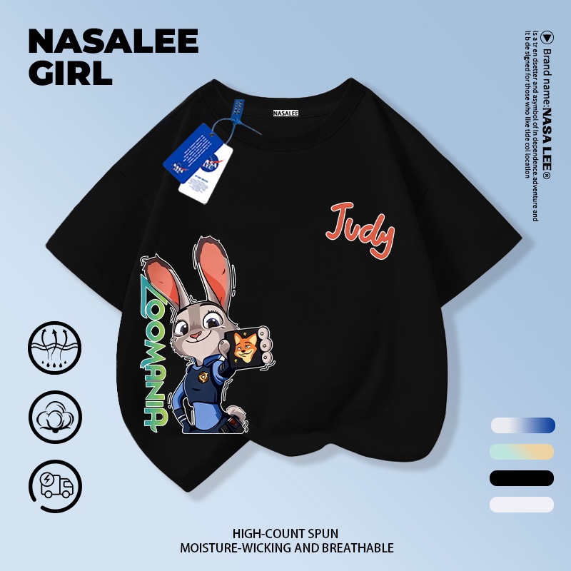 【จัดส่งทันทีวันเดียวกัน】เสื้อยืดแขนสั้น NASA สำหรับเด็ก สีขาว ทำจากผ้าฝ้ายระบายอากาศดี ลวดลายจูดีและนิคสไตล์ทันสมัย เหมาะสำหรับเด็กอายุ 1-14 ปี (ทั้งชายและหญิง) แบบแฟชั่น - รูปที่ 2