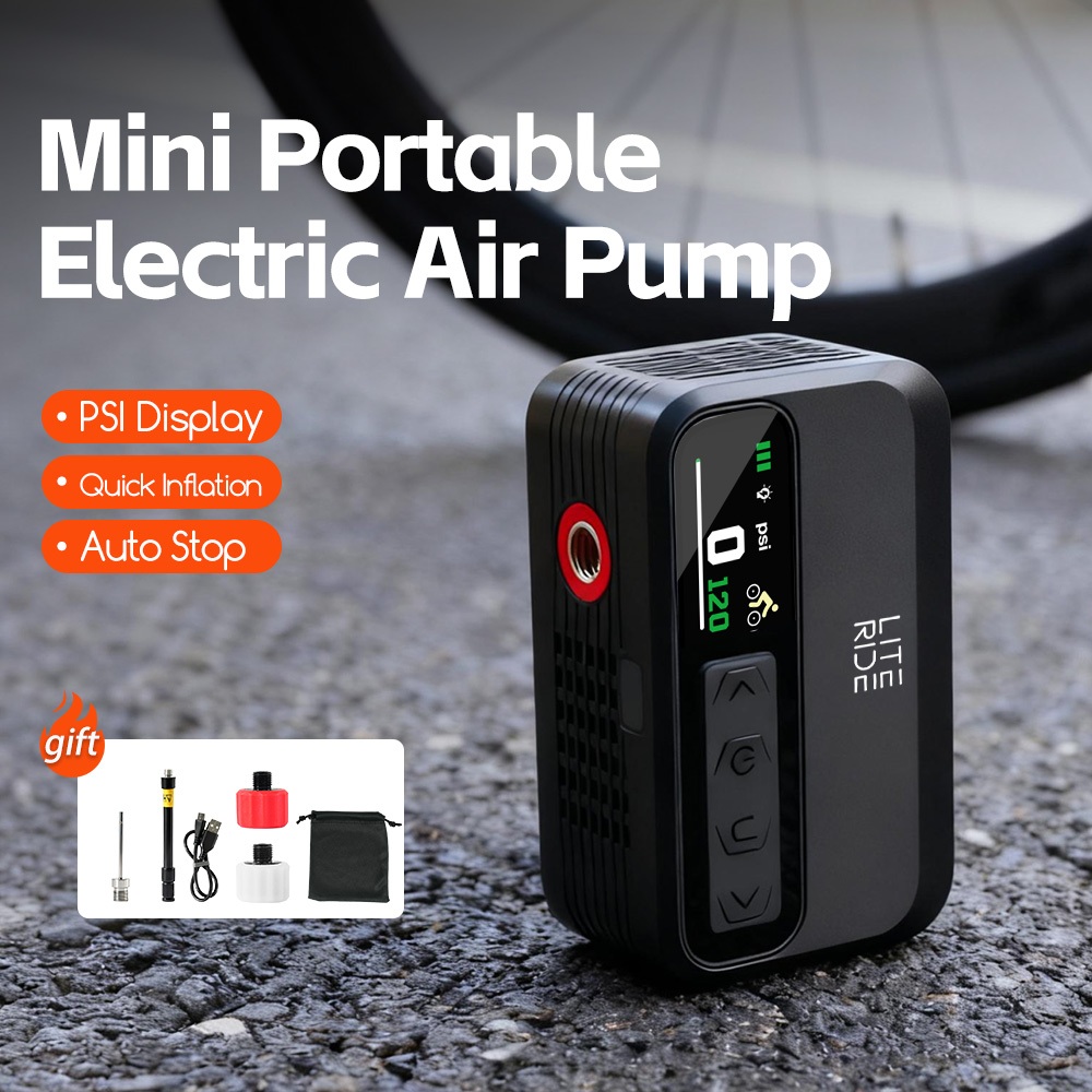 ปั๊มลมไฟฟ้าพกพา LITERIDE Mini ดิจิตอล พร้อมความจุแบตเตอรี 600mAh และแรงดันสูงถึง 120PSI ใช้งานได้ทั้งจักรยานเสือภูเขาและเสือหมอบ