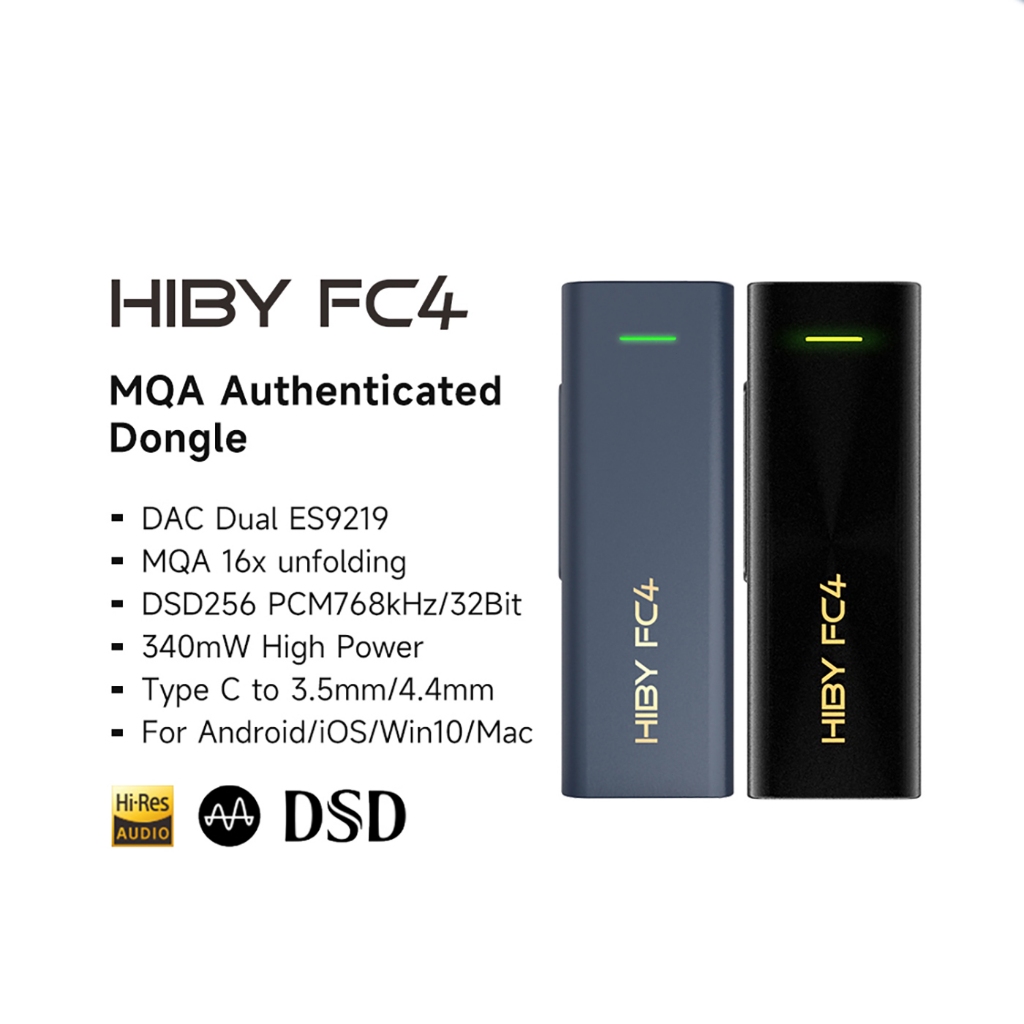 HiBy FC4 เครื่องขยายเสียงหูฟัง DAC แบบพกพาพร้อมเอาต์พุตหูฟังขนาด 4.4 มม.และ 3.5 มม.รองรับ MQA16X PCM768K DSD256 High Driving Power