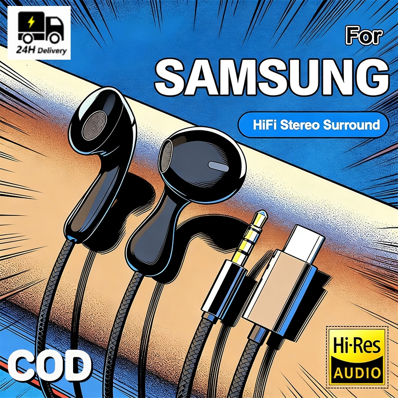 สําหรับหูฟังไฮไฟเบสระบบควบคุมระดับเสียงพร้อมไมโครโฟนประเภท C 3.5 มม.Eadphones สําหรับ Galaxy S25 S24 S23 S22 S21 Ultra หมายเหตุ 20