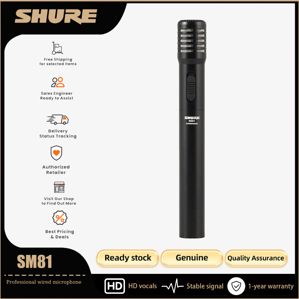 Shure SM81-LC ไมโครโฟนเครื่องมือคอนเดนเซอร์ Cardioid สําหรับกีตาร์ เปียโน และ Cymbals