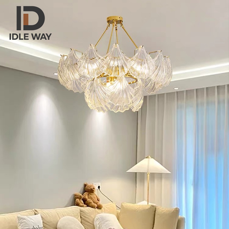 IDLEWAY โคมไฟระย้าคริสตัล WD5330 โคมไฟเปลือกหอยสร้างสรรค์สไตล์หรูหรา Influencer โคมไฟห้องนั่งเล่น