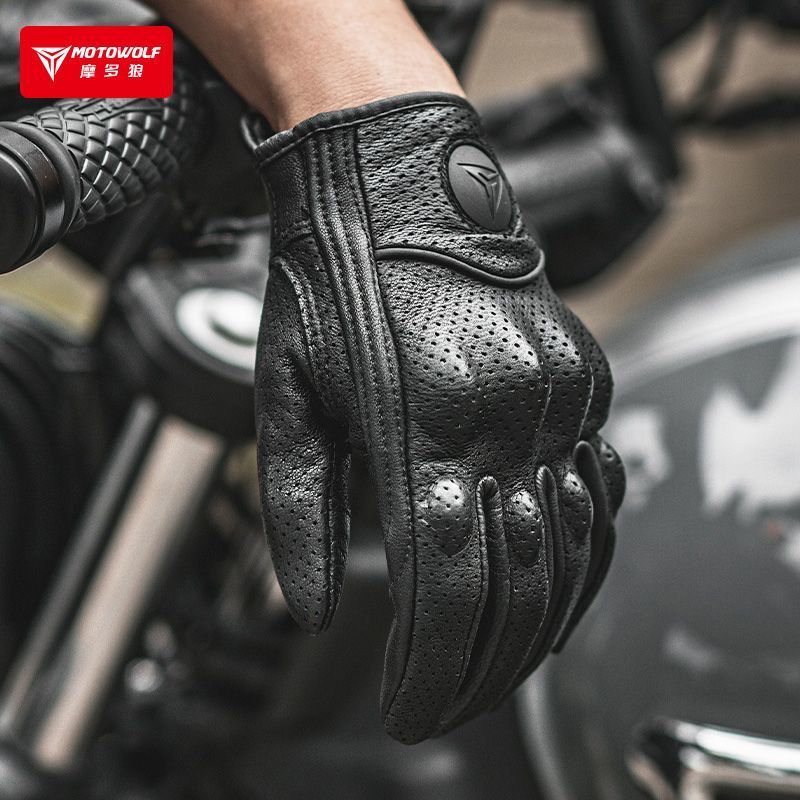Motowolf ถุงมือรถจักรยานยนต์ผู้ชายผู้หญิงหนังแท้ฤดูร้อน Goatskin Touch Operation Fist Joint Protect