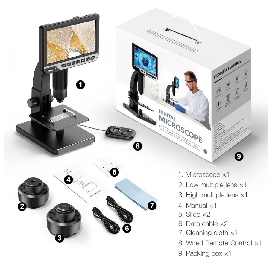 Elikliv EDM11S 2000X Professional กล้องจุลทรรศน์ชีวภาพ 7 "IPS 12MP Wireless Remote Win Mac สําหรับวิ