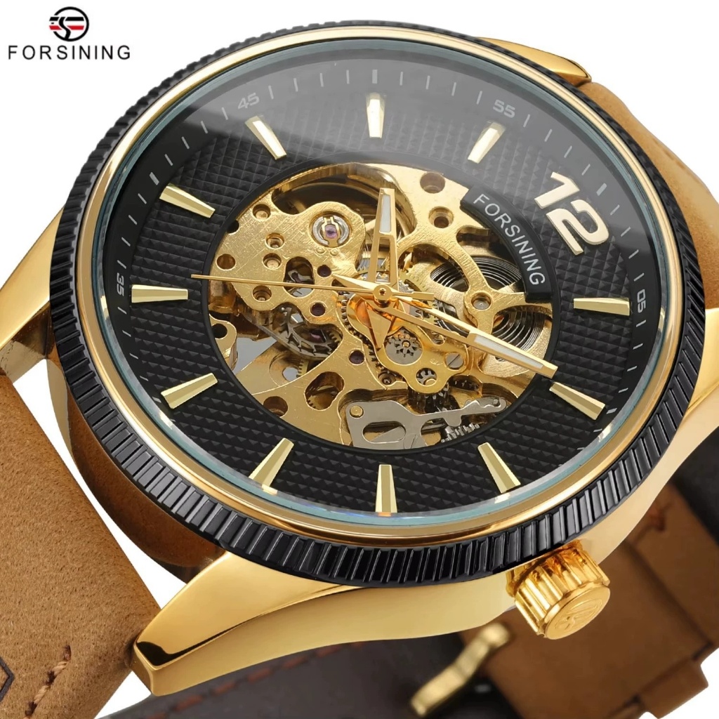 Forsining Brand Fashion Business Luxury Leather Strap Automatic Mechanical Mens Watch