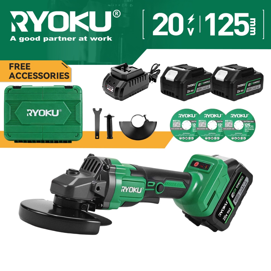 RYOKU เครื่องเจียระไนไร้สาย 20V อเนกประสงค์ พร้อมแบตเตอรี่ 2 ก้อน