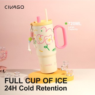 CIVAGO（25oz）316L Stainless Steel Straw Tumbler Large-Capacity Vacuum Insulated Car Mountable Cup