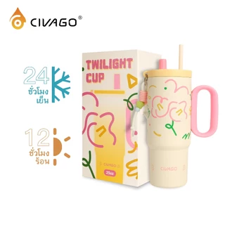 CIVAGO（25oz/750ml）316L แก้วน้ําสแตนเลสฟางความจุขนาดใหญ่สูญญากาศฉนวนถ้วยติดรถยนต์