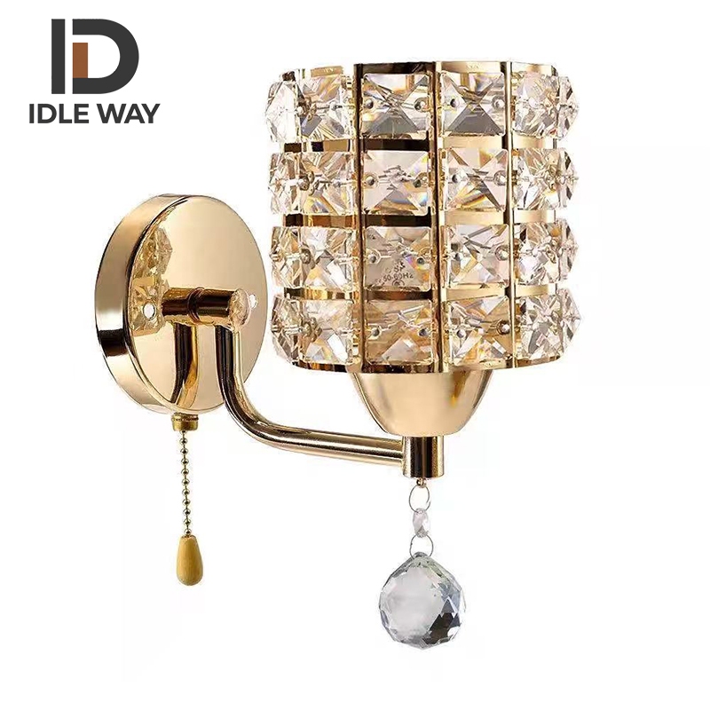 IDLEWAY โคมไฟระย้าคริสตัล WD5335 โคมไฟติดผนังคริสตัลพร้อมสวิตช์ลวดดึงสไตล์โมเดิร์น