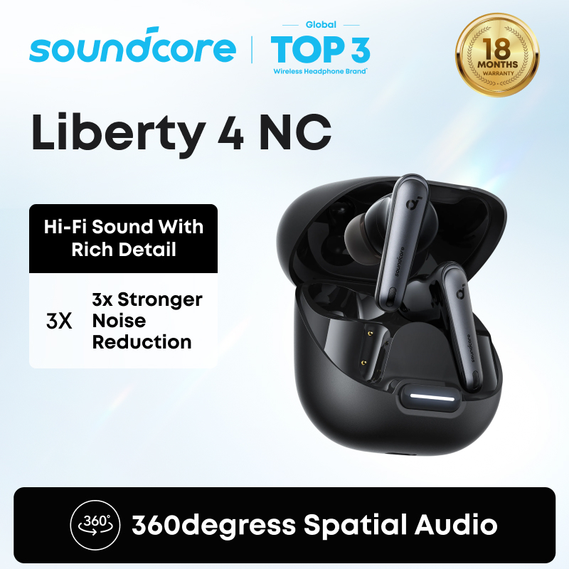 Soundcore by Anker Liberty 4 NC หูฟังตัดเสียงรบกวน TWS หูฟังแบบสอดหู ANC แบตเตอรี่ 50H หูฟังบลูทูธ 5.3 ไมโครโฟนในตัว หูฟังเกมมิ่ง ของแท้ 100% หูฟัง type c