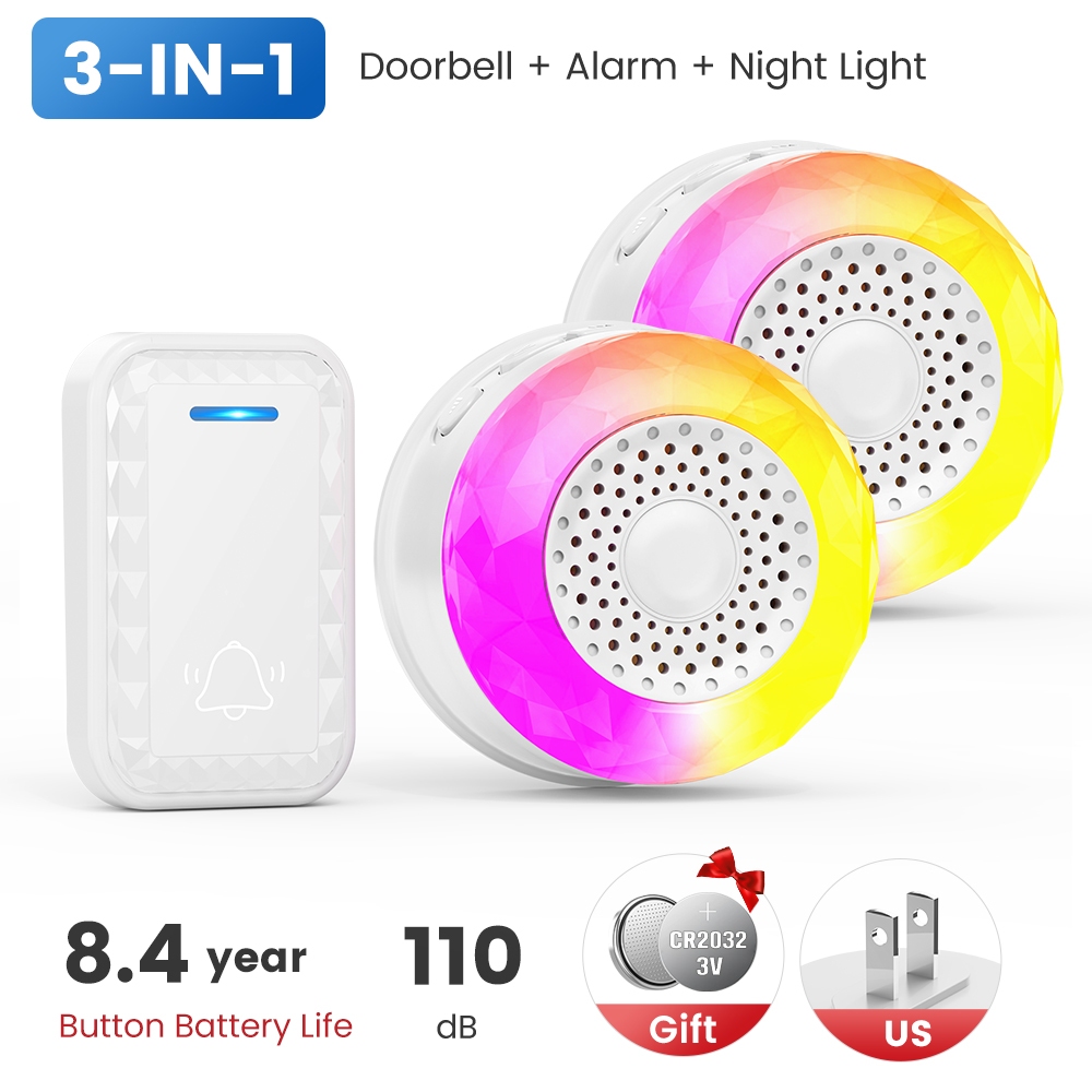 ชุดกริ่งประตูไร้สาย Smatrul 1T2R, 110dB Loud, ช่วง 350 ม., 62 โทน, กันน้ํา IP44