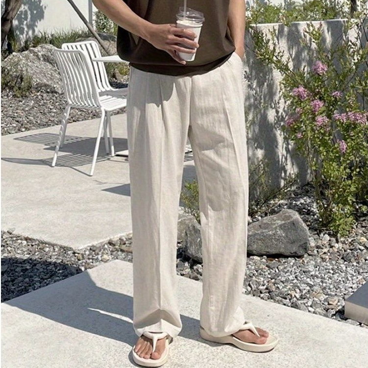 กางเกงผ้าลินินและฝ้าย ทรงหลวม สบาย อากาศถ่ายเทได้ดี เอวยางยืด สำหรับชายหาดและสไตล์แฟชั่น