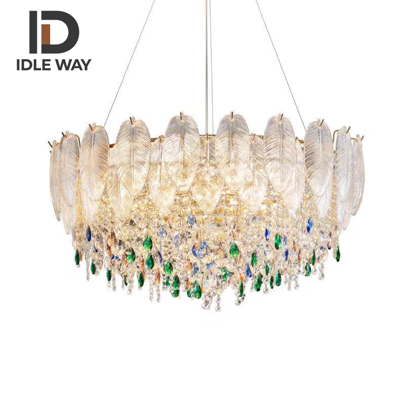 IDLEWAY โคมไฟระย้าคริสตัล WD5339 High-End สไตล์ใหม่โคมระย้าขนนกห้องนั่งเล่นฝรั่งเศสโคมไฟหลักสไตล์ครีมหรูหราสไตล์ยุโรป