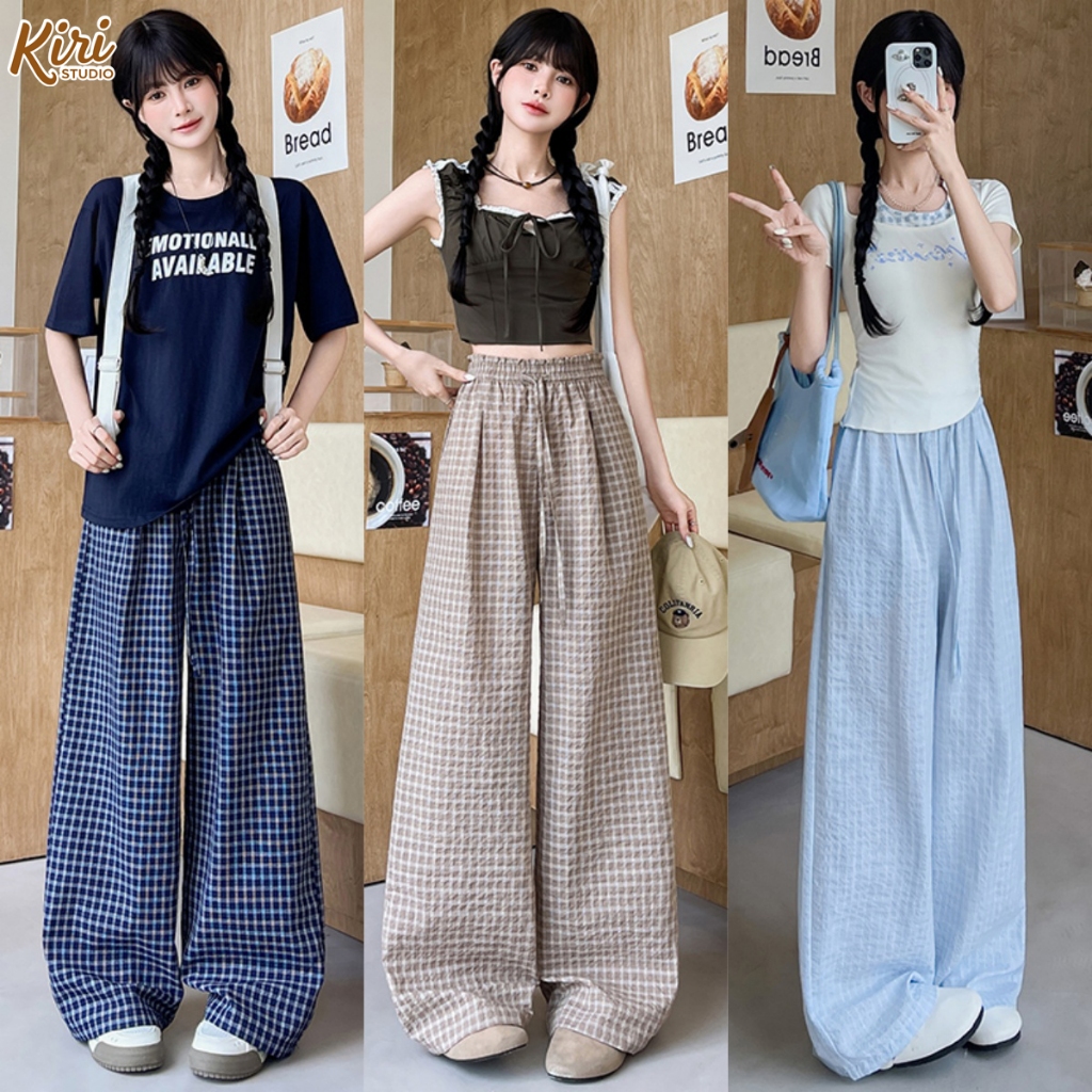 3สี กางเกงขายาว กางเกงลายสก๊อต ลายสก๊อต มีเชือกที่เอว ใส่ได้ทุกหุ่น#101263