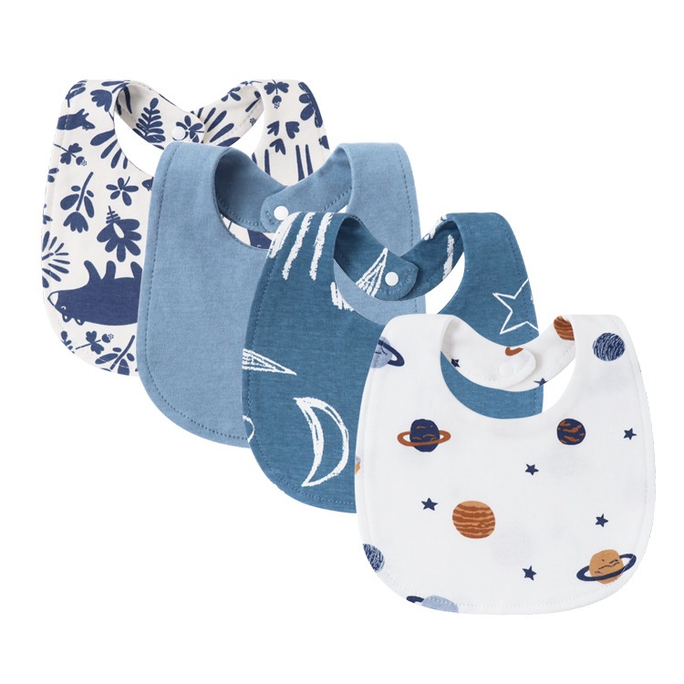 4 ชิ้นผ้ากันเปื้อนเด็กพิมพ์ลายทารกน้ําลายผ้าขนหนูสาวเด็กสองชั้นผ้าฝ้ายน้ําลายกระเป๋าดูดซับทารกแรกเกิดผ้าเรอ