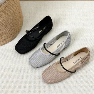 (พร้อมกล่อง) LuxLane Mary Jane Flats รองเท้าแตะสําหรับผู้หญิง Elegant Breathable ตาข่ายตุ๊กตาแฟลตสําหรับคริสต์มาสรองเท้าแตะกลวง