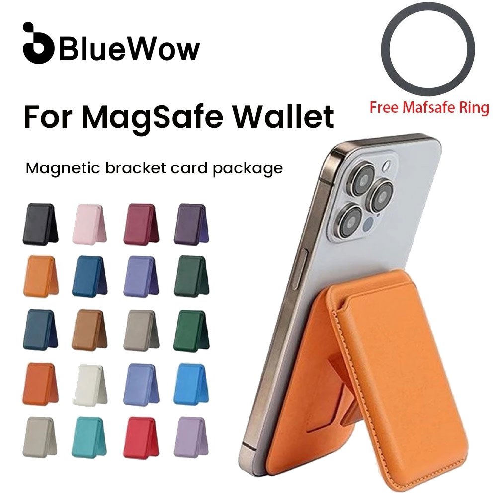 Free Mafsafe แหวนBlueWow แม่เหล็กสําหรับ Magsafe กระเป๋าสตางค์ผู้ถือบัตรหนังสําหรับโทรศัพท์ทั้งหมด 17 16 15 14 13 Pro Max ซ่อนขาตั้งโทรศัพท์ Bank ID