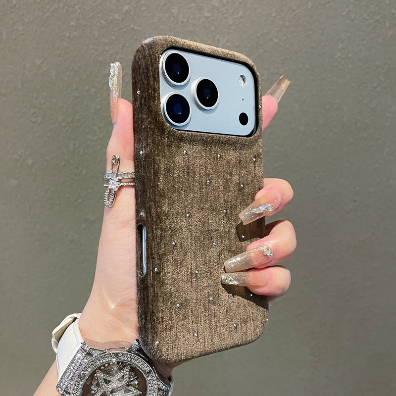 Bling เพชรผ้ารูปแบบเคสโทรศัพท์สําหรับiPhone 17 11 12 13 14 15 16 Pro Max 14 Plus Air RetroหรูหราHigh-end Plush Anti-fall Soft TPUป้องกันปกหลัง