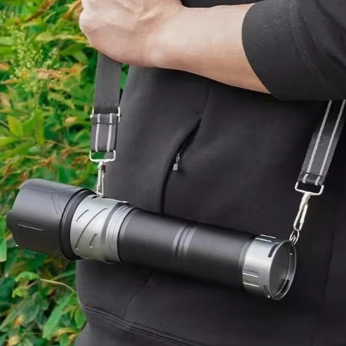 12,000mAh อลูมิเนียมขนาดใหญ่ไฟฉายกลางแจ้ง Strong Light เลเซอร์สีขาว Long-Range Telescopic ซูม 1300 Lumens Stepless Dimming ไฟฉาย Super Bright