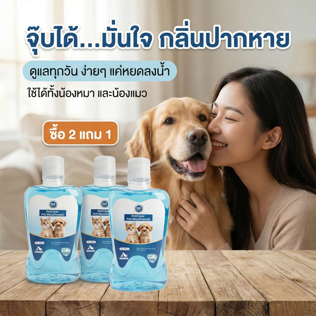 【ซื้อ 2 แถม 1】PETCLEAR น้ำยาบ้วนปาก 380 มล. สำหรับสุนัขและแมว ทำความสะอาดฟันและขจัดกลิ่นปาก ให้กลิ่นหอมสดชื่น