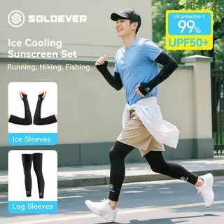 【TH Delivery 】SOLOEVER Sunscreen arm sleeves+ปลอกขากันแดด กันรังสี UV ปลอกขารัดกล้ามเนื้อ Leg Sleeve กีฬา ผ้ายืด แถบยางซิลิโคน UPF50+