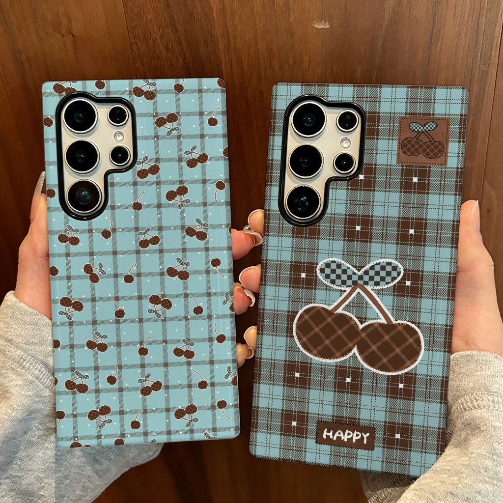 เคสป้องกันสองในหนึ่งเดียวลายเชอร์รี่สีน้ําตาลเหมาะสําหรับ Samsung su22u s23 plus s23FE s24 s25 plus A55 A56 A36 เคสโทรศัพท์มือถือ