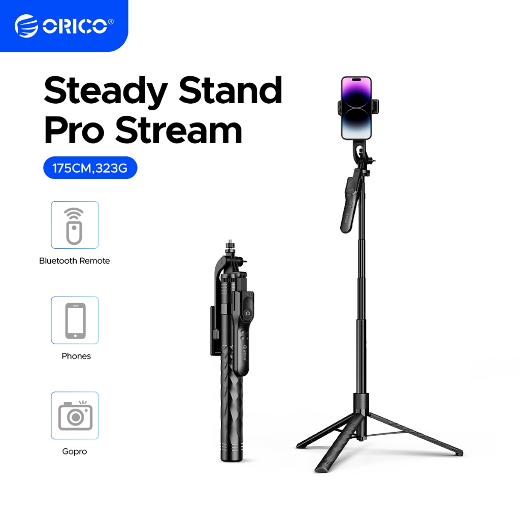 ORICO Selfie Stick 1.75M ขาตั้งกล้องไร้สายแบบยืดได้พร้อมรีโมทบลูทูธสําหรับ Vlogging (SPM175)
