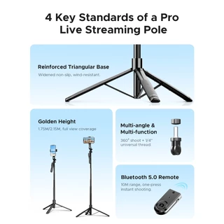 ORICO Selfie Stick 1.75M ไม้เซลฟี่ ยืดได้ถึง ขาตั้งกล้องไม้เซลฟี่ไร้สาย มีรีโมทเชื่อมต่อผ่านบลูทูธ Vlog (SPM175)