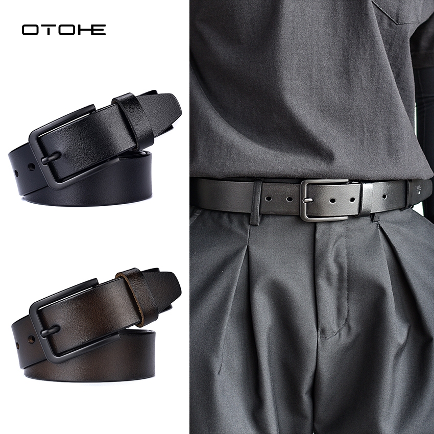 OTOHE ผู้ชายแฟชั่นหนังวัวสองชั้น 120 ซม.เข็มขัดลําลองธุรกิจเข็มขัดทนต่อการขีดข่วน
