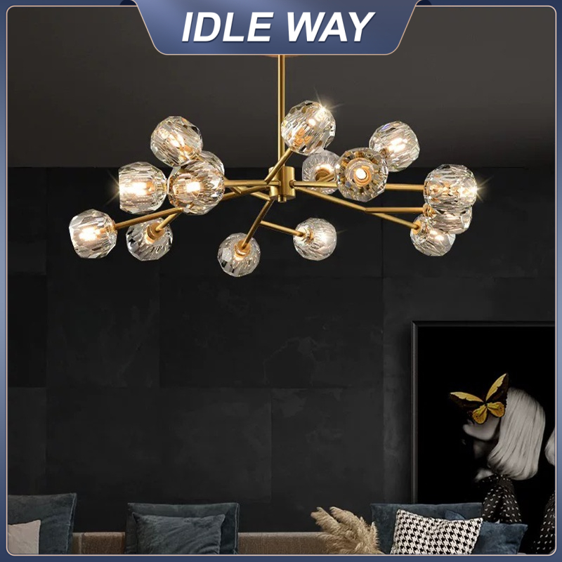 IDLEWAY โคมไฟระย้าห้องนั่งเล่นสไตล์นอร์ดิก ห้องรับประทานอาหาร รูปทรงสาขา คริสตัล LED หรูหรา สําหรับห้องนอน