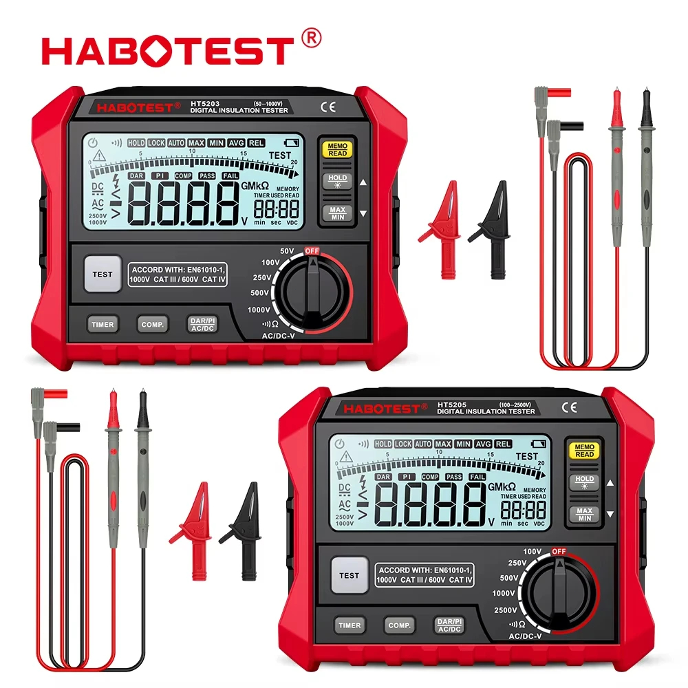 HABOTEST HT5205 เครื่องทดสอบความต้านทานฉนวน Megohmmeter