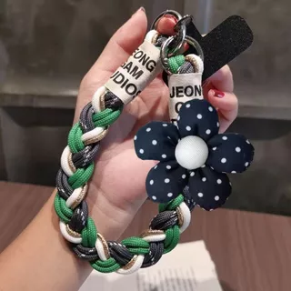 ดอกไม้สไตล์คริสต์มาสถักเชือกเส้นเล็กโทรศัพท์มือถือสีแดงปีใหม่ข้อมือสไตล์สั้นแข็งแรงทนทานกลางแจ้งแบบพกพาเชือกสาวของขวัญ