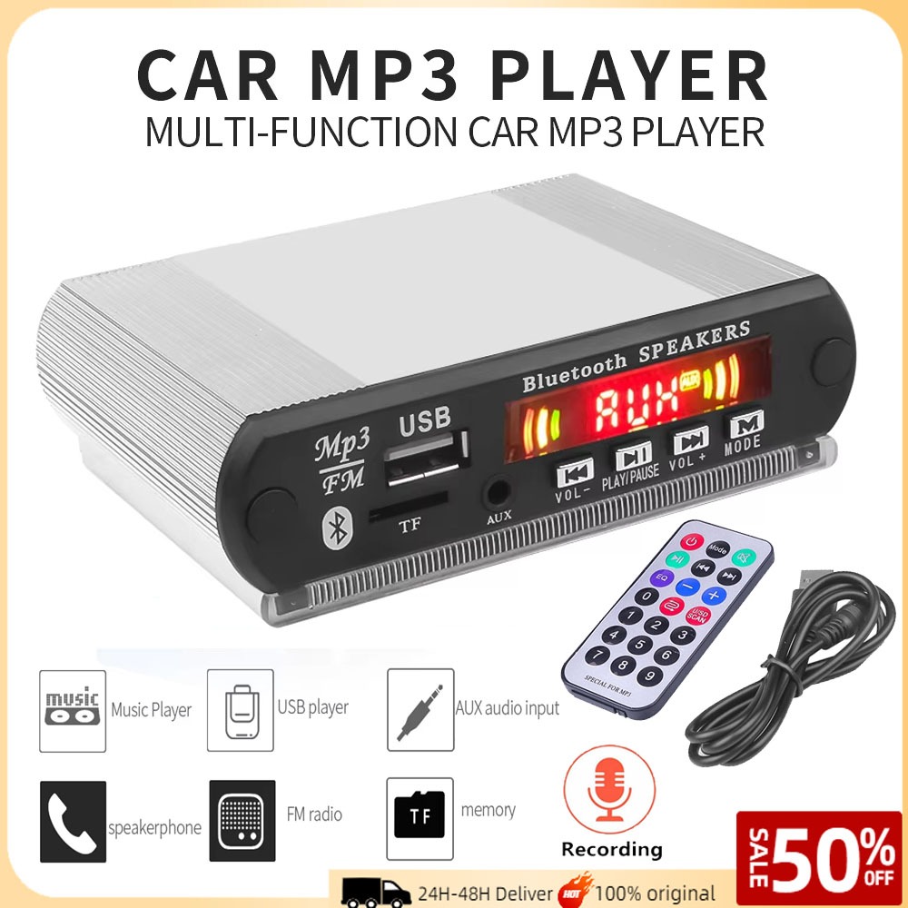 บลูทู ธ MP3 บอร์ดถอดรหัสโมดูล 12V USB TF FM โมดูลวิทยุ เครื่องเล่น MP3 ไร้สายพร้อมฟังก์ชั่นการบันทึกชุดรถยนต์