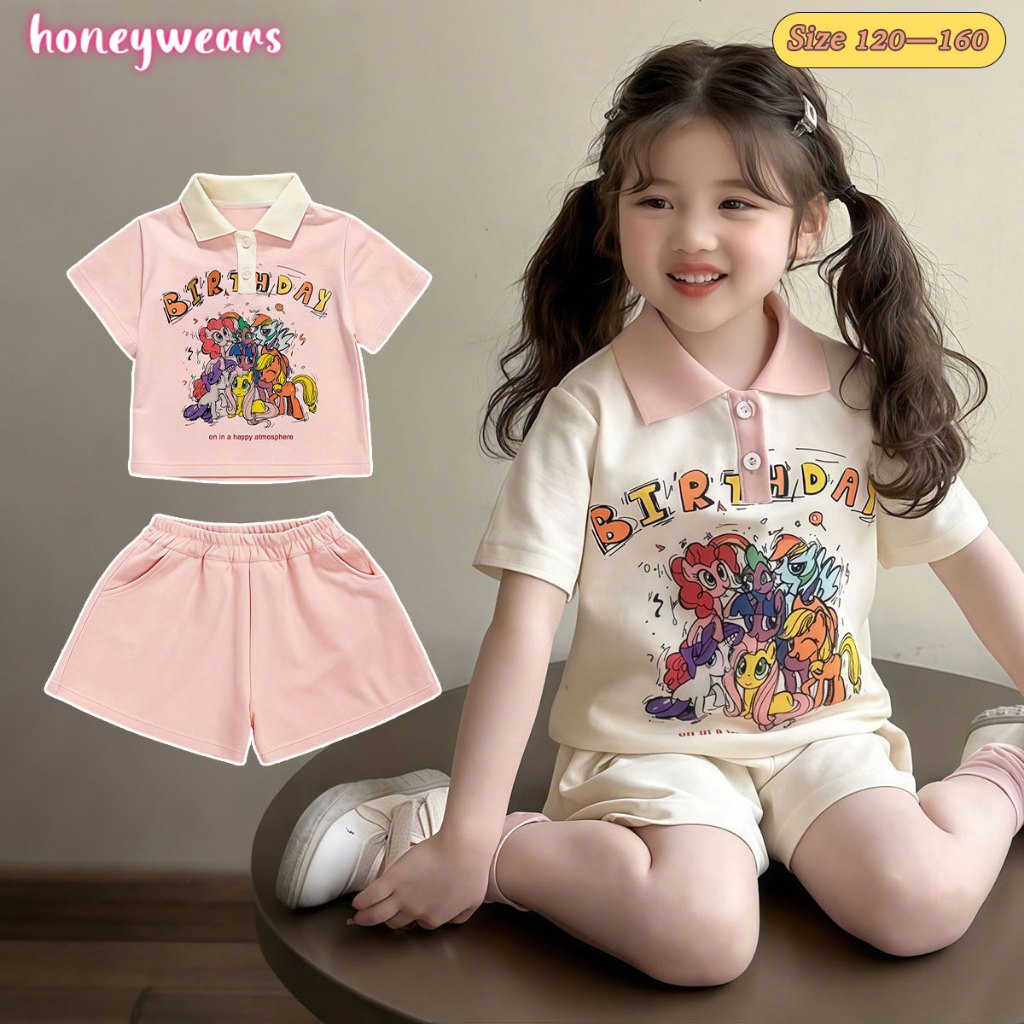 honeywears⚡พร้อมส่ง⚡ชุดสูทเด็กผู้หญิง ชุดสูทลําลองเด็กสองชิ้น เสื้อแขนสั้น+กางเกงขาสั้น สไตล์ตะวันตกน่ารักใหม่ สวมใส่สบายและระบายอากาศได้ดี ไซส์ 120-160